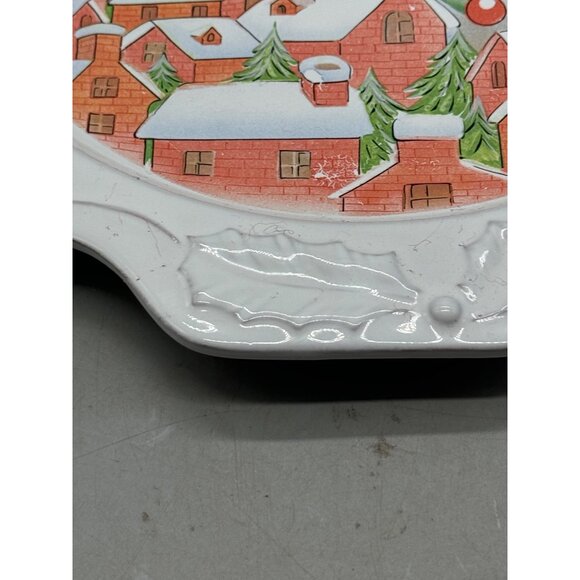 12"Vintage Christmas Santa & Village Ceramic Plate Decorative Holly Design READ - Picture 6 of 13